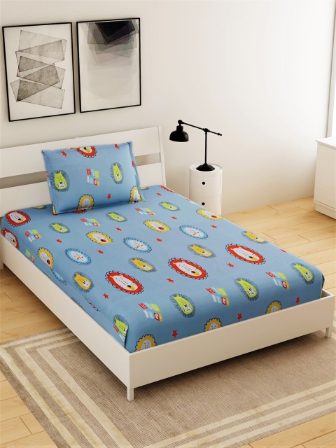 

Salona Bichona Grey Cartoon Characters 144 TC Single Bedsheet with 1 Pillow Covers