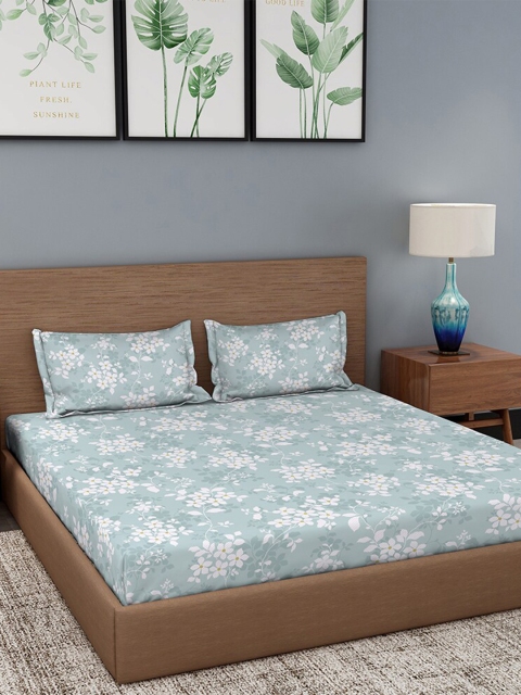 

Duroflex Blue & White Floral 104 TC Queen Bedsheet with 2 Pillow Covers