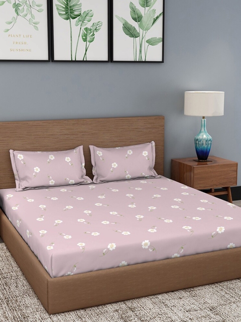 

Duroflex Mauve & White Floral 104 TC Queen Bedsheet with 2 Pillow Covers