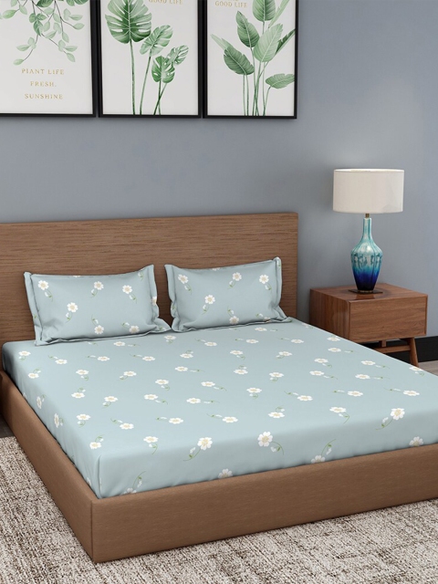 

Duroflex Blue & White Floral 104 TC Queen Bedsheet with 2 Pillow Covers