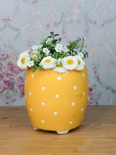 

Wonderland Yellow & White Dot Dholak Ceramic Planter