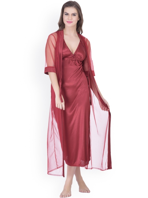 

Claura Maroon Satin Nightdress with Robe ST-08