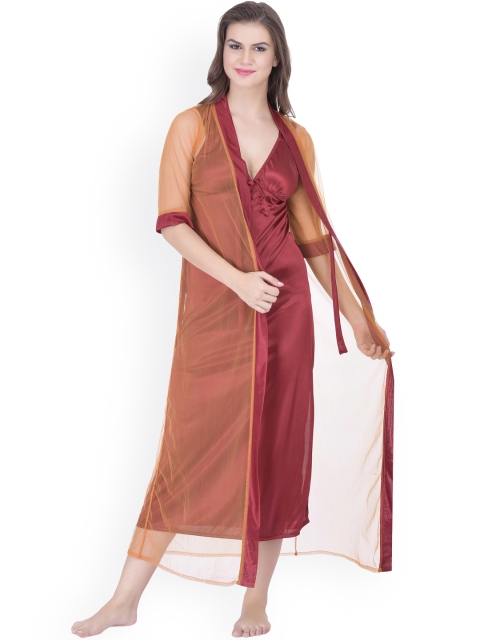 

Claura Maroon Satin Nightdress with Robe ST-08