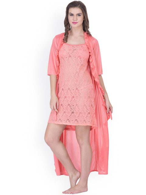

Claura Peach-Coloured Satin Nightdress Set ST-10