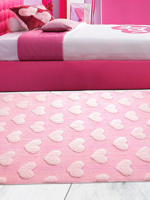 

Saral Home Pink & White Heart Patterned Microfibre Modern Carpet