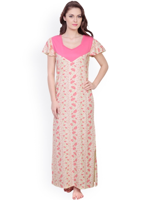 

Claura Pink & Off-White Floral Print Nightdress cot-21