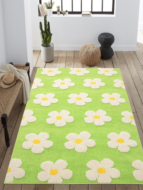 

Saral Home Green & White Floral Soft Microfiber Tufted Floor Carpet