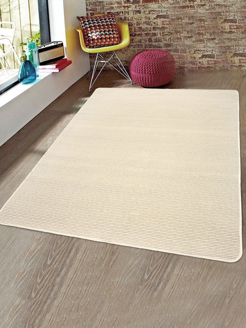 

Saral Home Beige Rib Stripe Microfiber Anti-Skid Carpet