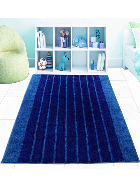 

Saral Home Blue Striped Microfiber Modern Carpet
