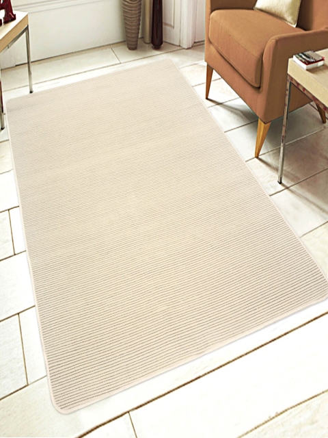 

Saral Home Off-White Striped Rib Microfibre Yarn Anti-Skid Carpet