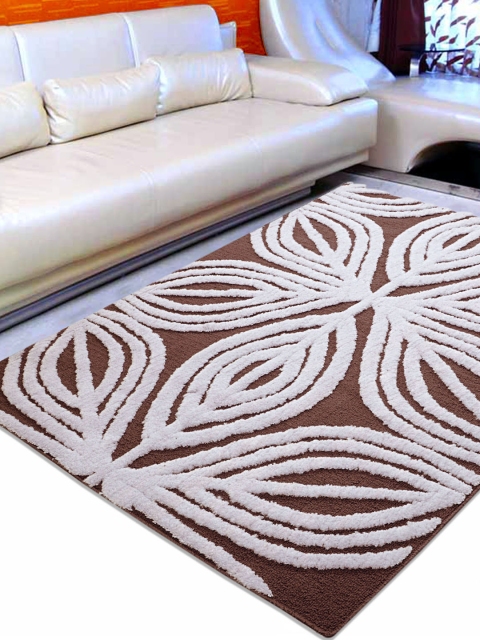 

Saral Home Brown & White Floral Printed Tufted Microfiber Carpet