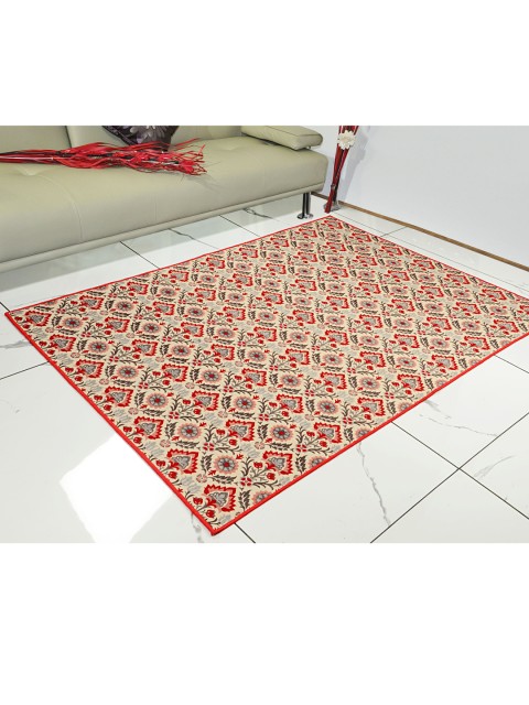 

Saral Home Beige & Olive-Green Floral Printed Microfibre Modern Carpet
