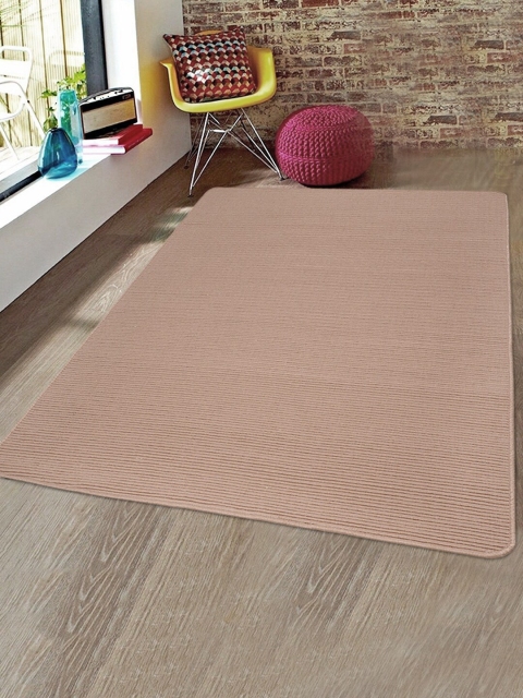 

Saral Home Beige Striped Rib Microfibre Yarn Anti-Skid Carpet