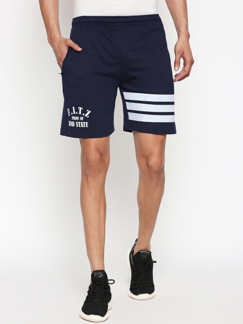 

FiTZ Men Navy Blue Cotton Blend Printed Mid-Rise Running Shorts