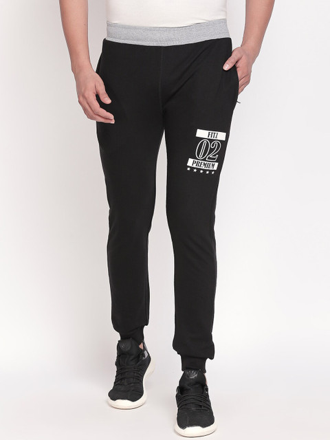 

FiTZ Men Black & Grey Solid Slim-Fit Joggers