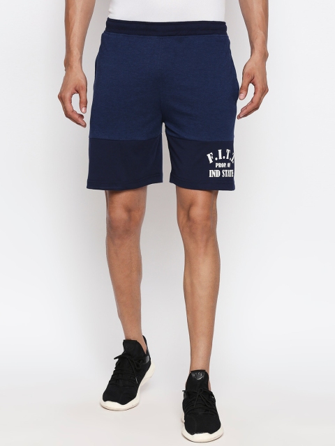 

FiTZ Men Blue & White Typography Printed Mid-Rise Sports Shorts