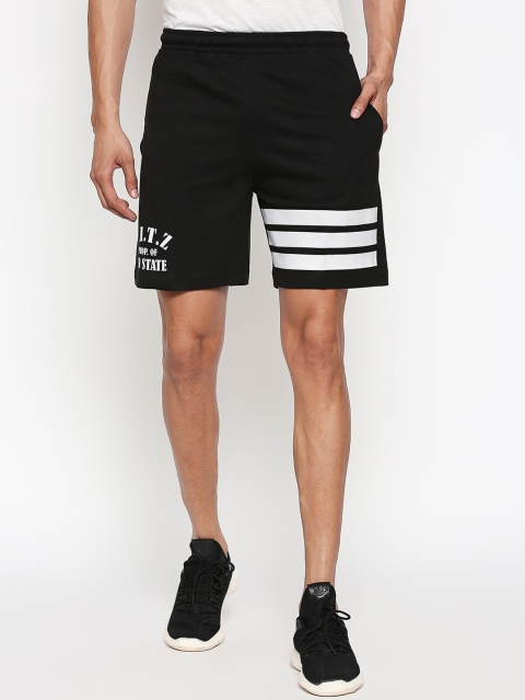 

FiTZ Men Black Striped Mid-Rise Sports Shorts