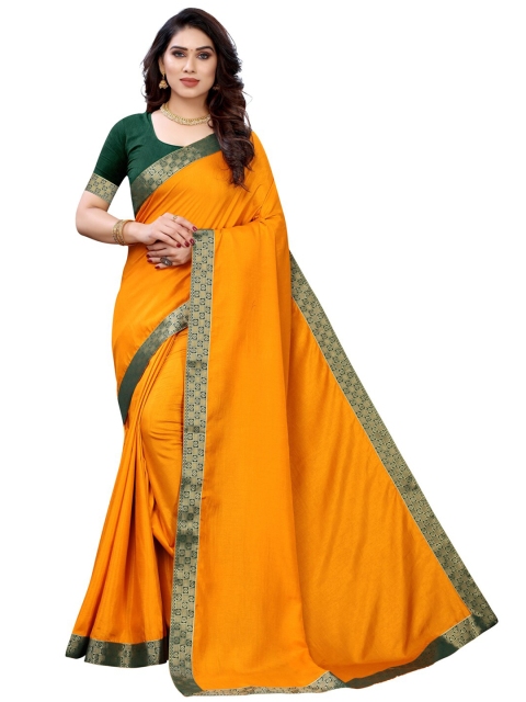 

KALINI Mustard Yellow & Green Woven Design Border Saree