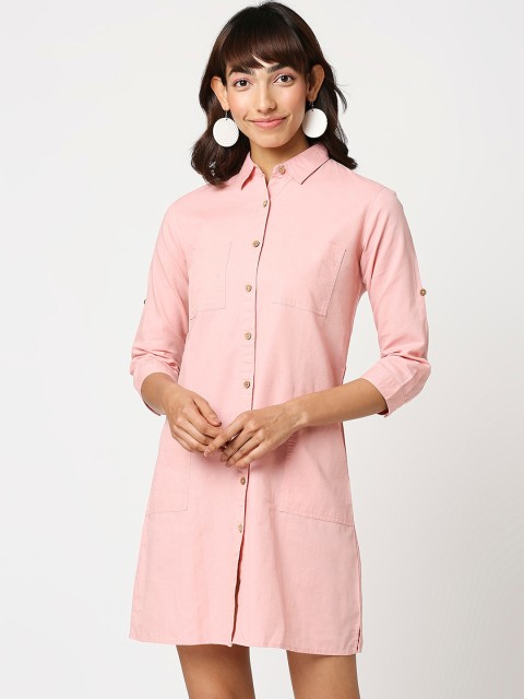 

Bewakoof Women Pink Shirt Dress with Pockets
