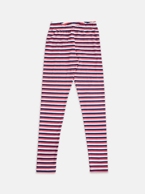 

Pantaloons Junior Girls Off White & Pink Striped Ankle-Length Leggings