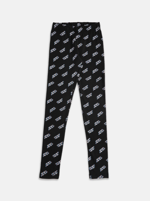 

Pantaloons Junior Girls Black & Blue Typography Printed Ankle-Length Leggings