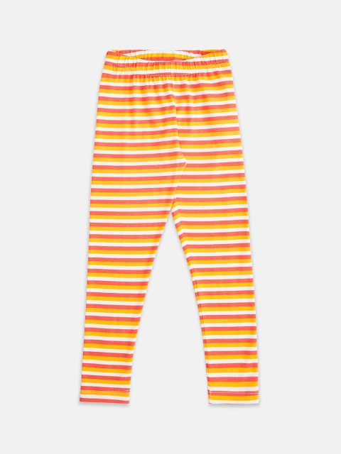 

Pantaloons Junior Girls Pink & Yellow Striped Ankle-Length Leggings
