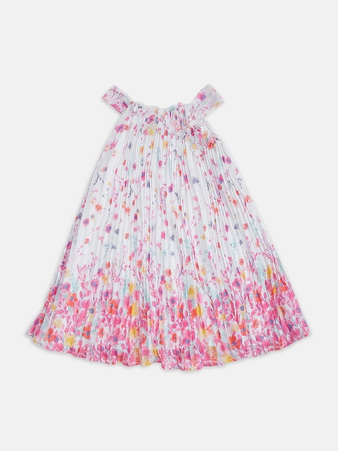 

Pantaloons Junior Girls White & Pink Floral Printed A-Line Dress