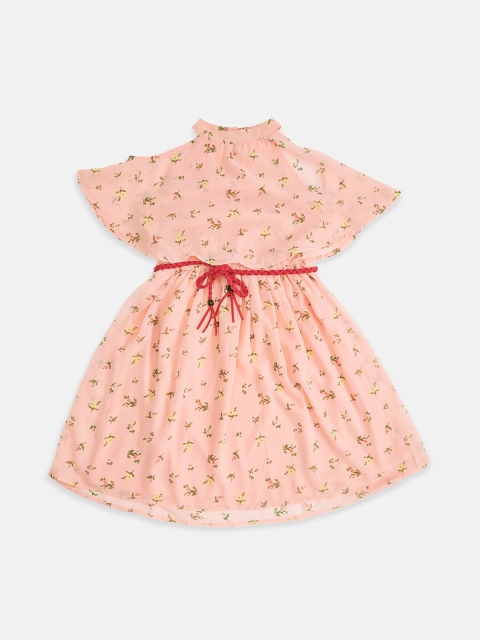

Pantaloons Junior Coral Floral Printed Georgette Fit & Flare Dress