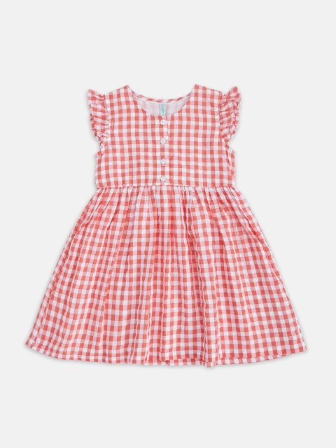 

Pantaloons Junior Girls Coral Checked Flatter Sleeve Fit & Flare Dress