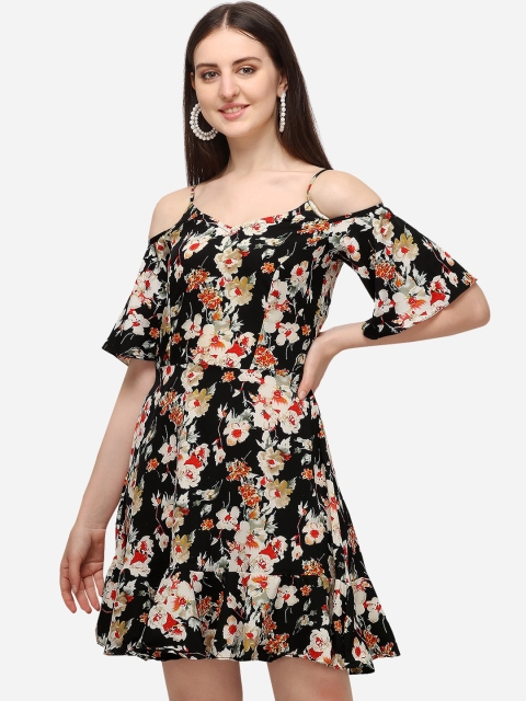 

Fbella Black & Multicoloured Floral Crepe Mini Dress