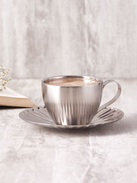 

ARTTDINOX Steel Set Of 2 Solid Stainless Steel Glossy Mushroom Cups & Saucers