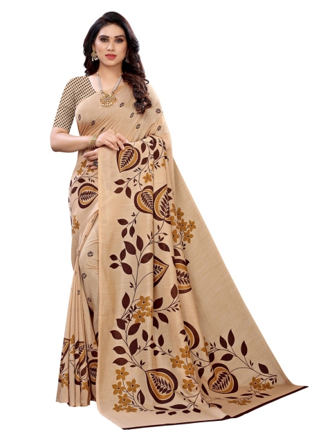

KALINI Beige & Brown Floral Print Saree