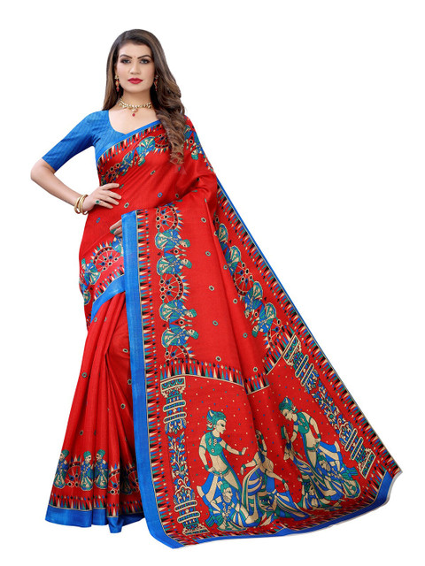 

KALINI Red & Blue Ethnic Motifs Print Saree
