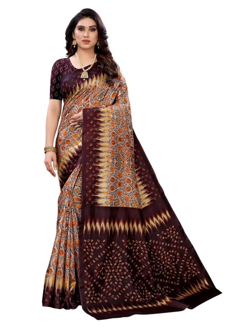 

KALINI Women Brown & Orange Floral Print Saree