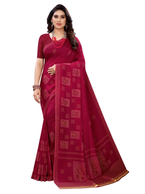 

KALINI Women Maroon & Pink Floral Print Saree