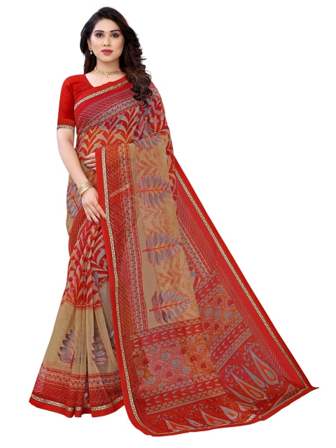 

KALINI Women Red & Grey Ethnic Motifs Print Saree