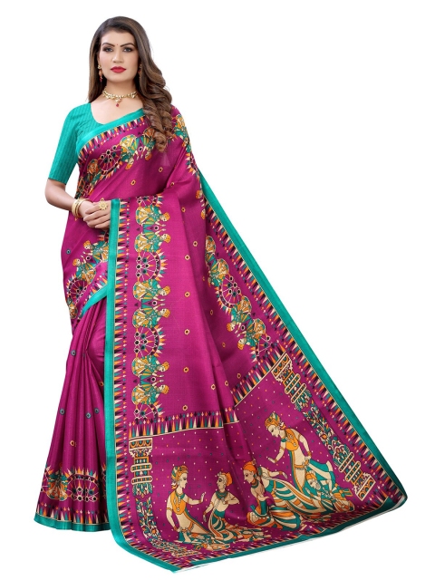 

KALINI Women Magenta & Sea Green Ethnic Motifs Print Saree