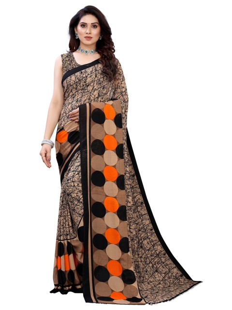 

KALINI Women Beige & Black Printed Pure Georgette Saree