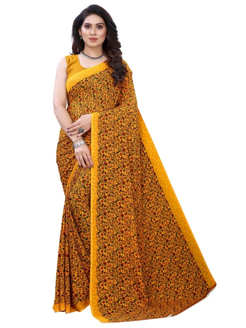 

KALINI Women Mustard Yellow & Black Paisley Print Pure Georgette Saree