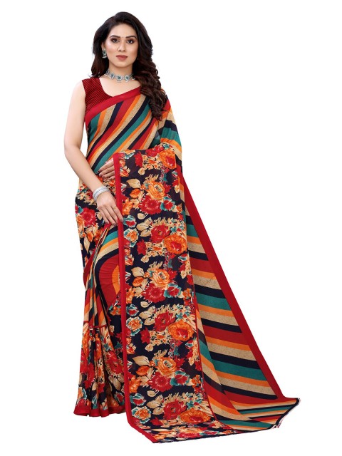 

KALINI Women Multicoloured Striped Pure Georgette Saree, Multi