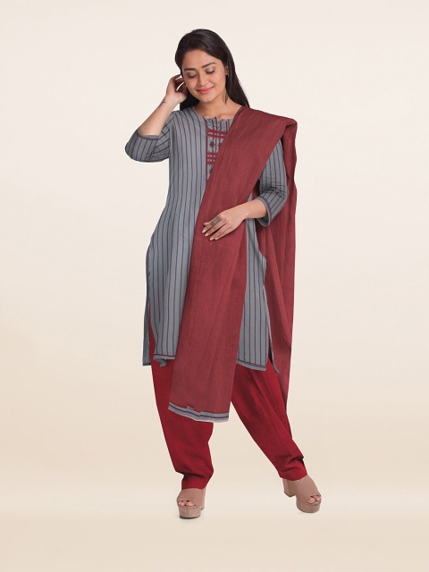 

Pothys Grey & Maroon Printed Unstitched Dress Material