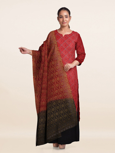 

Pothys Red & Black Embellished Unstitched Dress Material