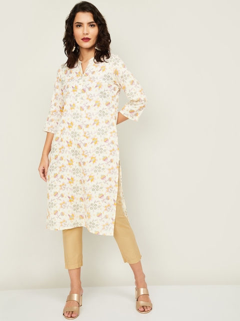 

Melange by Lifestyle Women Off White Floral Mandarin Collar Kurta