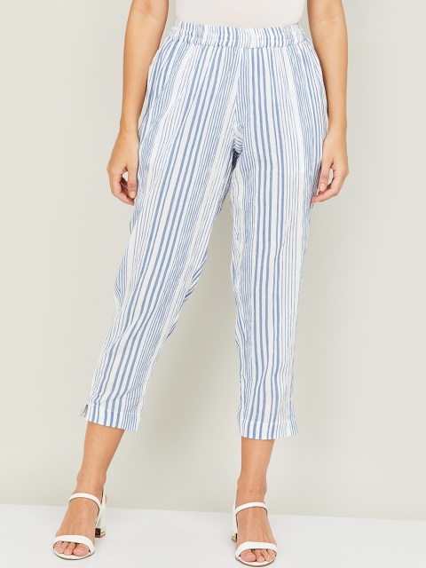 

Melange by Lifestyle Women Blue & White Striped Slim Fit Trousers