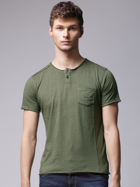 

YWC Men Olive Henley Neck T-shirt