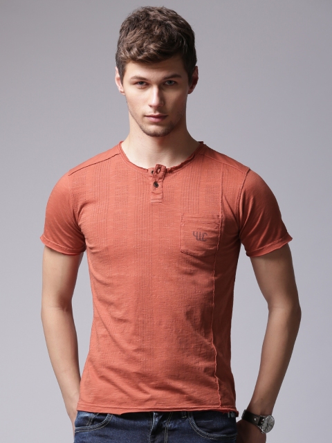 

YWC Men Rust Printed Henley T-Shirt
