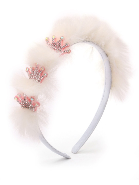 

The Magic Wand Girls White & Pink Beaded Crown Fur Hairband