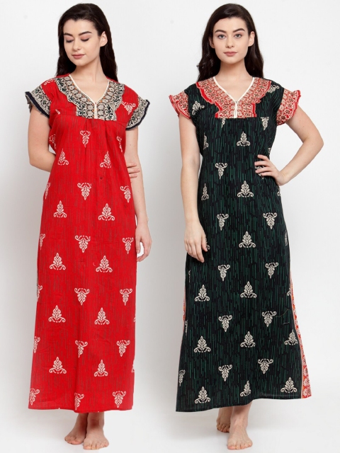 

Secret Wish Pack of 2 Red Printed Maxi Nightdress