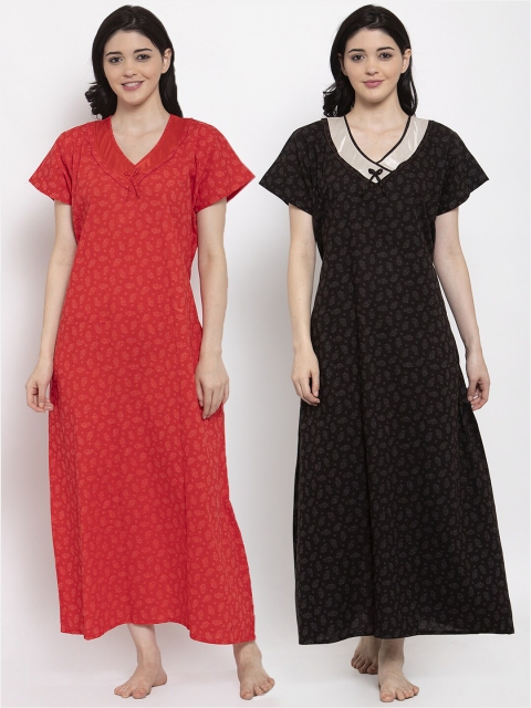 

Secret Wish Pack of 2 Printed Maxi Nightdress, Red