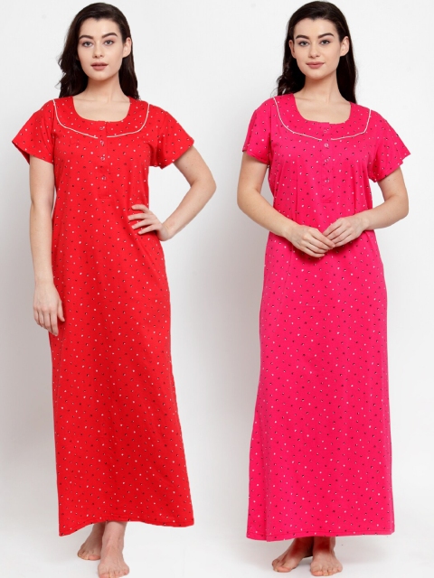 

Secret Wish Pack of 2 Printed Maxi Nightdress, Red